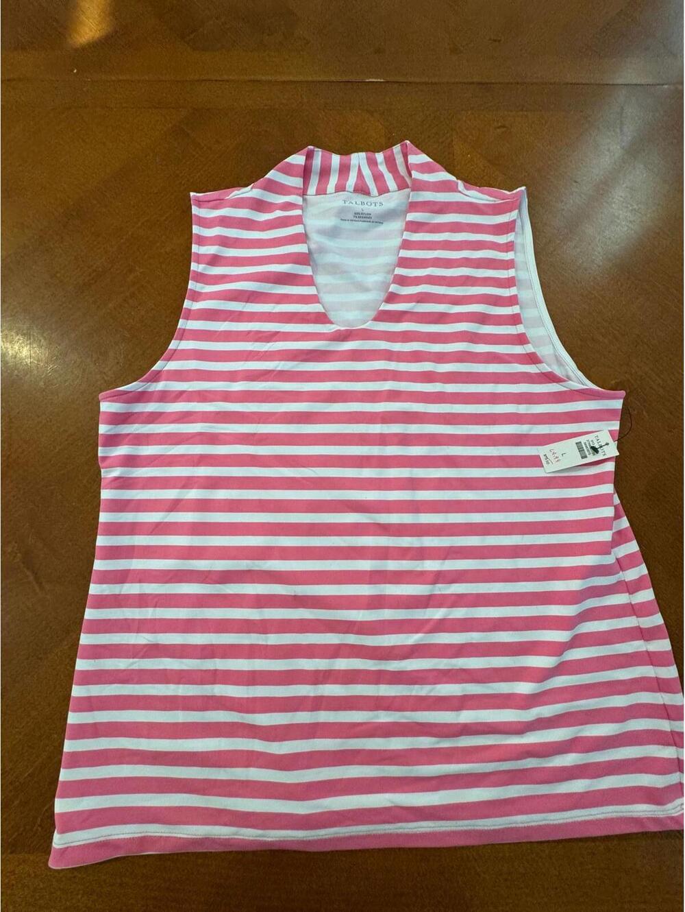 Talbots Pink and White Striped Sleeveless Top Effortless
